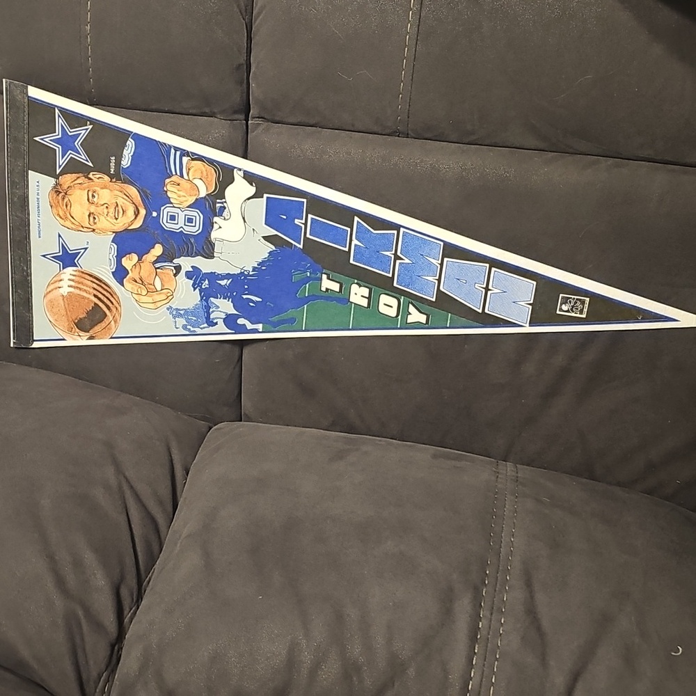 Vintage Dallas Cowboys Pennant Flag Troy Aikman